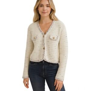 NEW J.Crew Cropped Lady Jacket Blazer in Marled Yarn Heather Ivory Size Medium